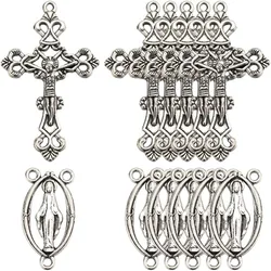 40Pcs Silver Crucifix Charms Rosary Cross Charms Vintage Easter Metal Oval Chandelier Links Alloy Connectors Charm for Jewelry