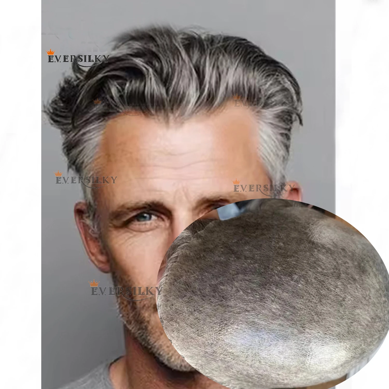 خط الشعر الطبيعي 1b40 1b80 1b20 رمادي بني للرجال 100% شعر بشري شعر مستعار صناعي HD كامل رقيق الجلد بولي نظام شعر مستعار للرجال #1