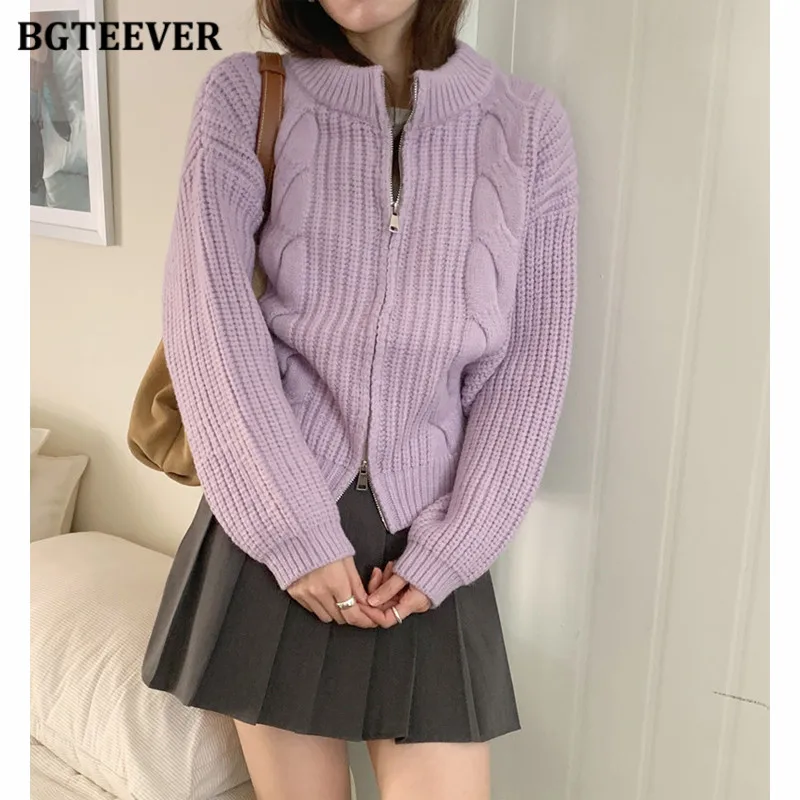 BGTEEVER-Cardigans Chauds à Manches sulfpour Femme, Chandail avec Fermeture Éclair, Collection Automne Hiver