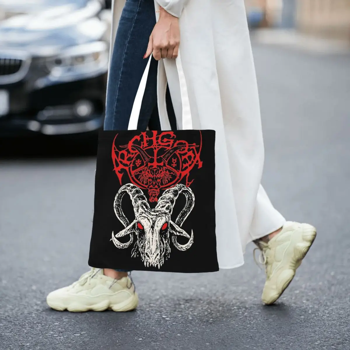 Archgoat Band Canvas Tote Bag Trendy Large Capacity Shopping Bag for Women Black Metal Daily Bags