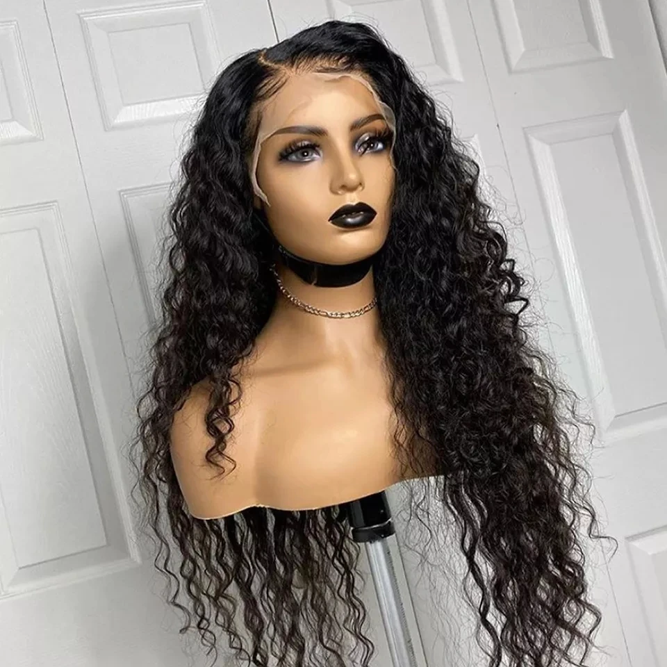 

Natural Black Soft 26Inch Long 180Density Kinky Curly Lace Front Wig For Women BabyHair Daily Preplucked Glueless Heat Resistant