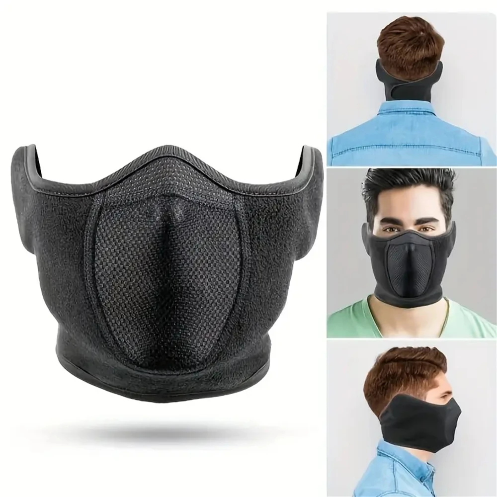 1pcs Winter Windproof Outdoor Fishing Warm Mask Sports Running Cycling Face Cover Polar Fleece Half Mask Ear Protection Black