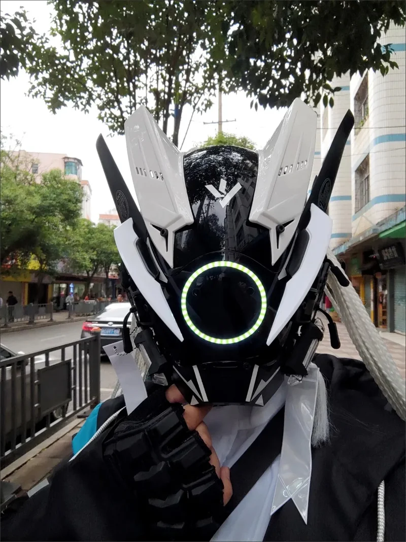 New Cyber Punk Helmet Mask Samurai Robot Tech Shinobi Special Punk Techwear With Led Light Cosplay Mask Kids Toy Xmas Gifts