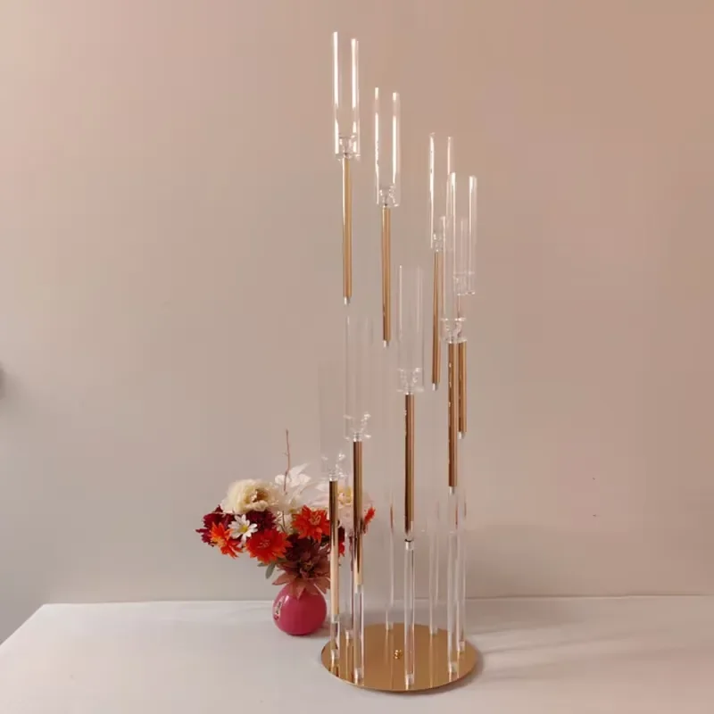 Acrylic Iron 8-Head Spiral Candelabra Candle Holder Transparent & Gold Christmas Wedding Flower Stand Table Centerpiece Decor