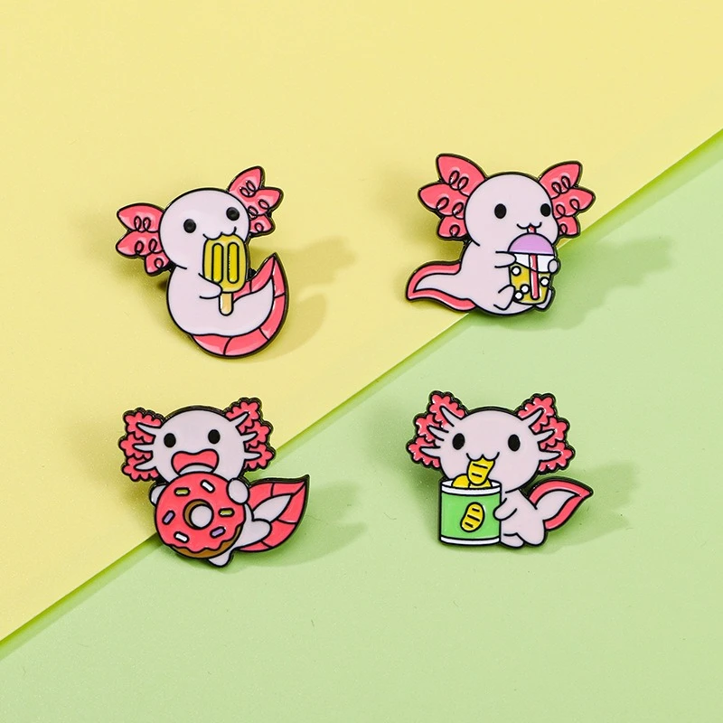 Cute Pink Axolotl Design Brooch Cartoon Little Monster Salamander Alloy Badges Pin DIY Clothing Bags Hat Scarf T-shirt Accessory