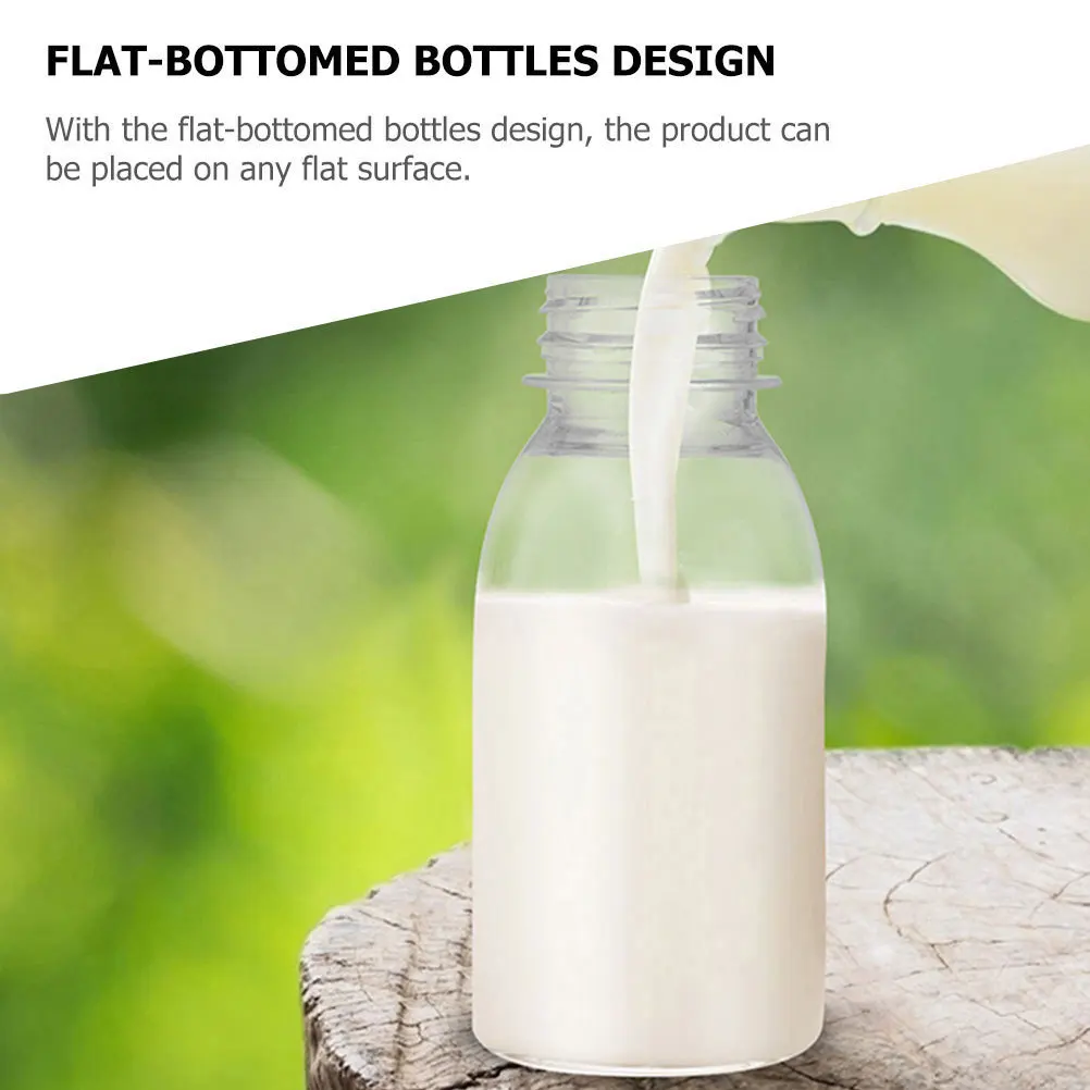 

12Pcs Milk Bottles Reusable Plastic Juice Containers with Caps Portable Leak-Proof Beverage Bottles for School Work Outdoor Use