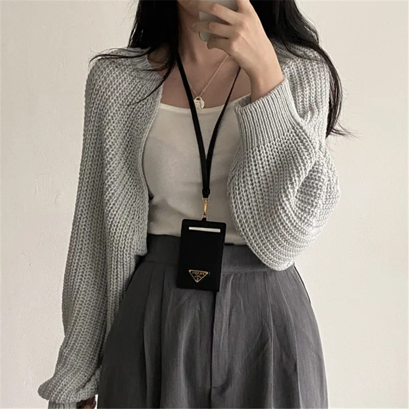 

Long Sleeve Cover Outfit Coat Casual Solid Knit Sweater Cardigan Short Women Clothes Elegant Winter Batwing Sleeve All-match Top