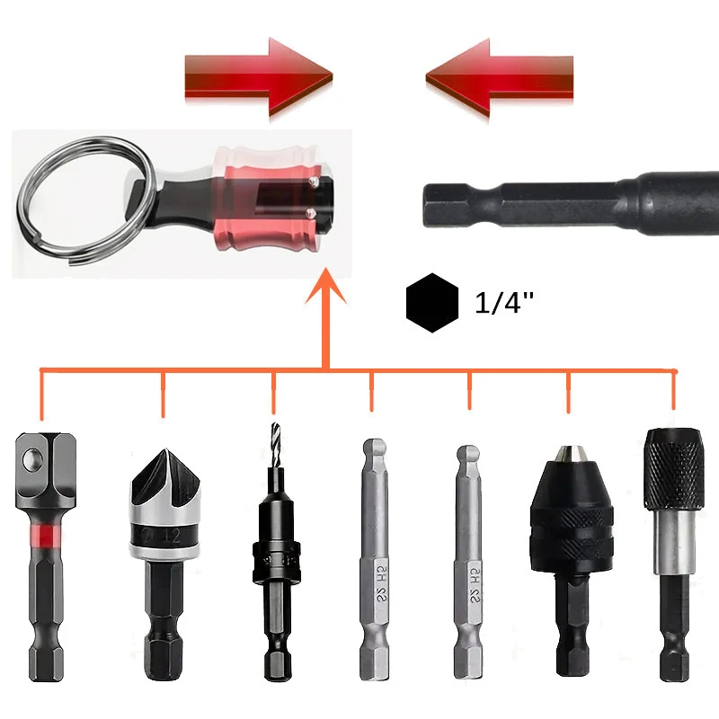6Pcs 1/4" Hexagonal Shank Screwdriver Head Holder Quick Change Extension Rod Sleeve Conversion Rods Portable Hand Tool Set