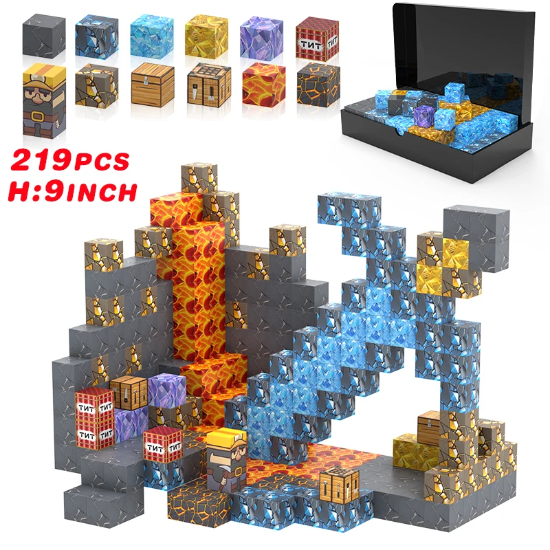 53~219PCS Magnetic Blocks My World Cube Magnet Toys Set Kid Age 3+ DIY Stem Sensory Montessori Toy for Boys Girls Children Gift