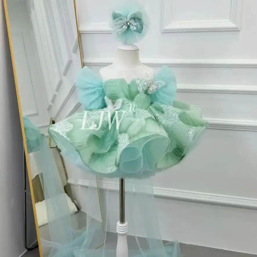 

Off-Shoulder Butterfly Decoration Flower Girl Dress elegant girl cocktail party dresshost speech trailing dress Wedding Evening
