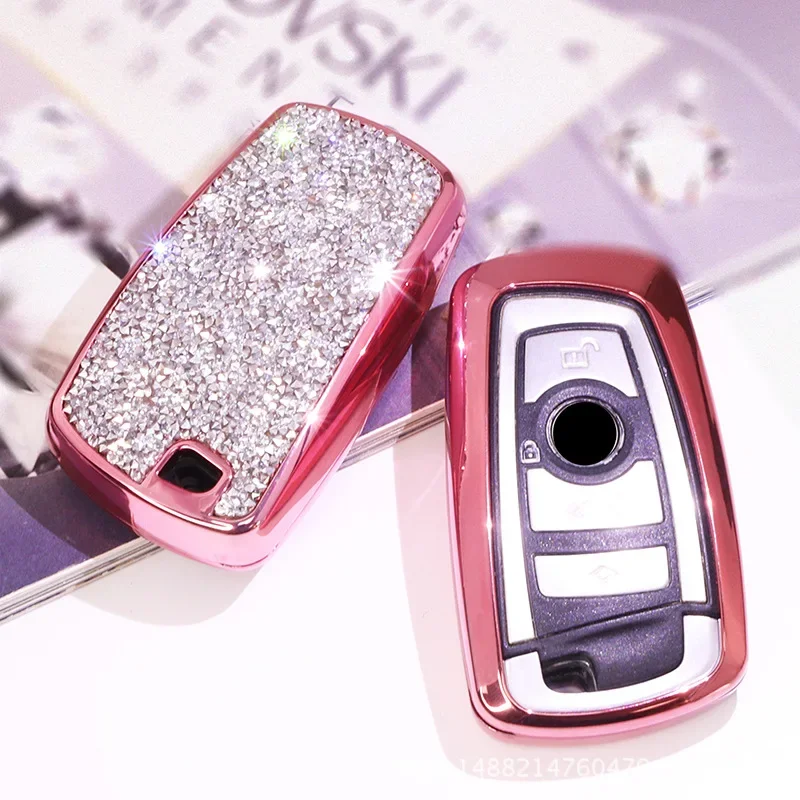 Luxury Diamond Crystal Women Car Key Case Cover Purse for BMW X1 X3 X5 X6 X7 3 Series 5 Series Car Accessories Keychain