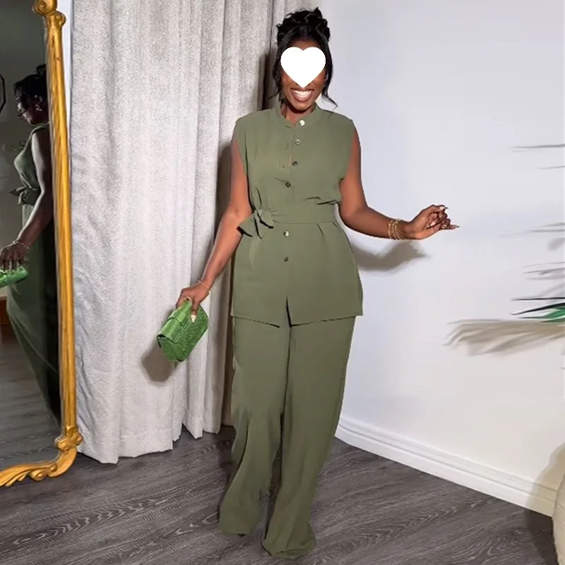 

2026 Women Wide Leg Pant Sets Two Piece Black Shirt Top & Cuffed Pants Set Suit Loose O Neck High Waist Elegant Trousers Suits