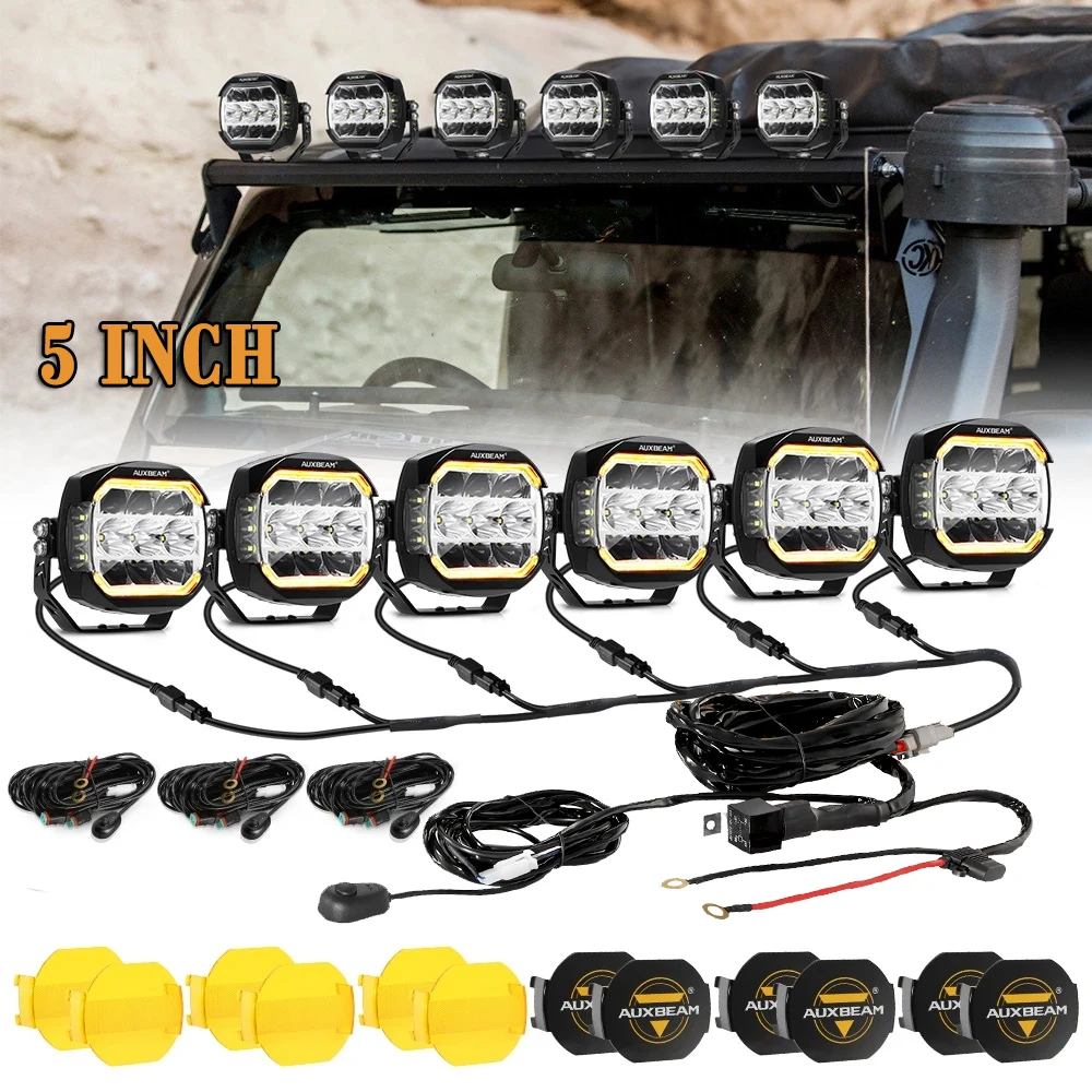 AUXBEAM XP-PRO 5inch Offroad LED Work Light Pods Spotlights WHITE DRL Daytime Running AMBER TURN SIGNAL LIGHT Combo Beam