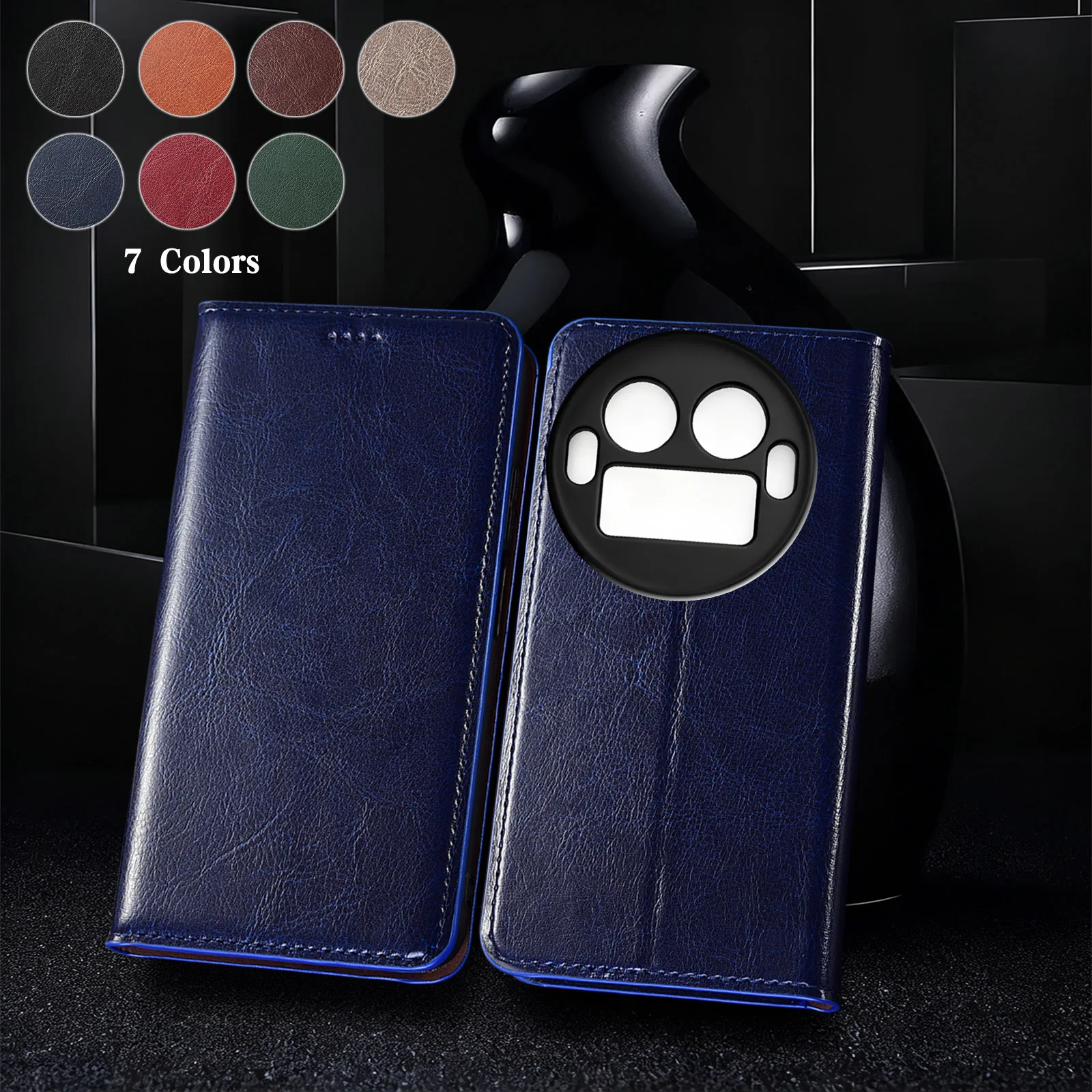 

Genuine Leather Phone Case For Realme GT 2 3 5 6 6T 7 7T 8 Pro Explorer Master Crazy Horse Pattern Of Flip Cover Case Cowhide