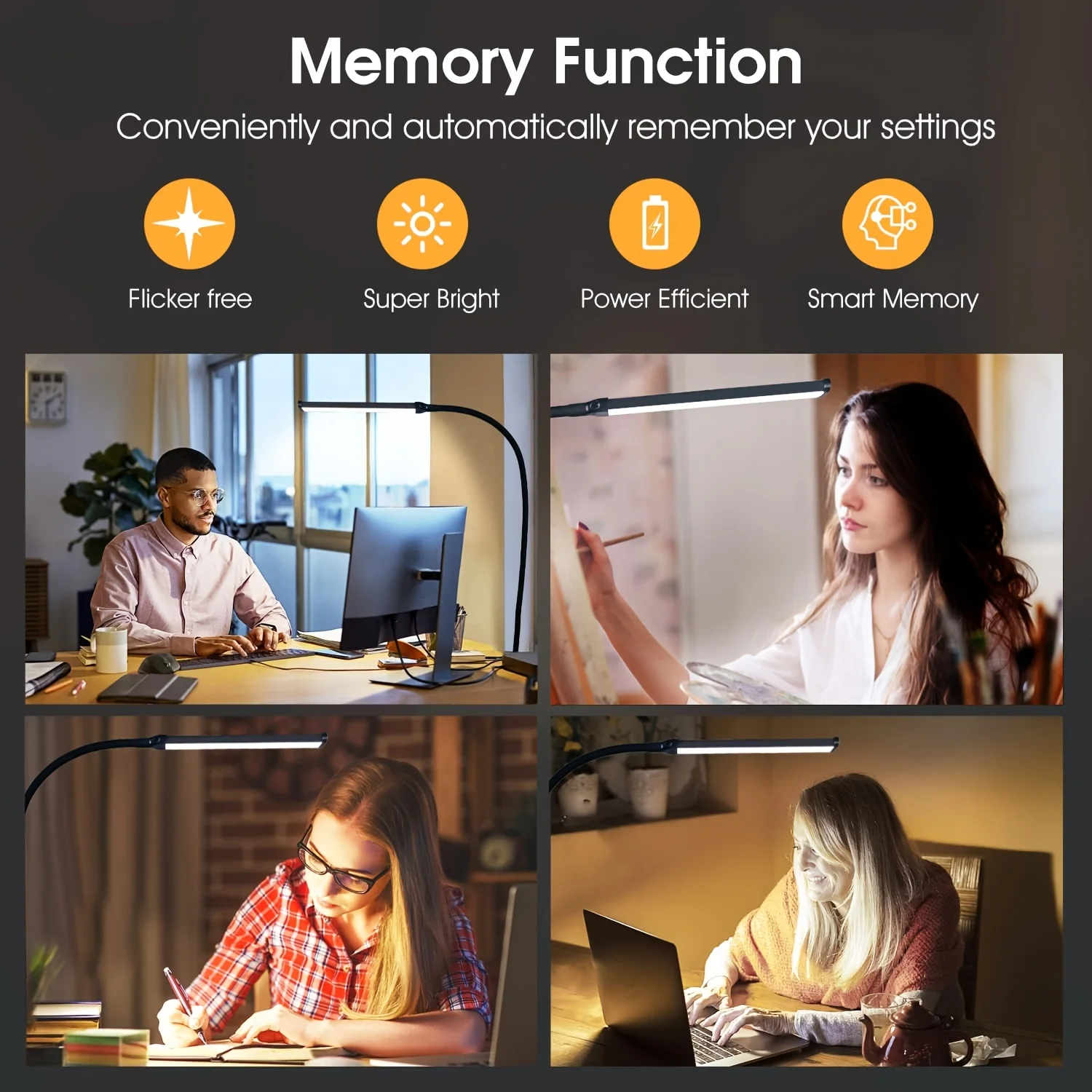 LED Clip Desk Lamp Read light, Flexible Gooseneck Eye-Caring Table Light, 10 Dimmable Brightness 3 Modes USB Reading Clamp Light