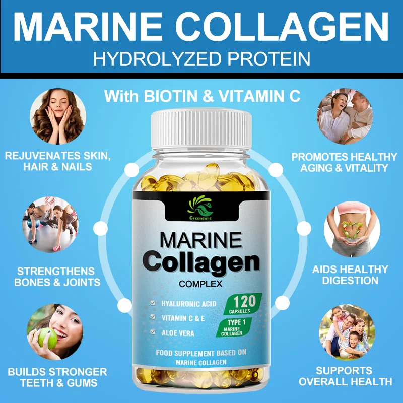 Marine Collagen Capsules - Preserve Beauty and Youth - Promote Firm Skin, Strong Nails&Hair, Healthy Joints