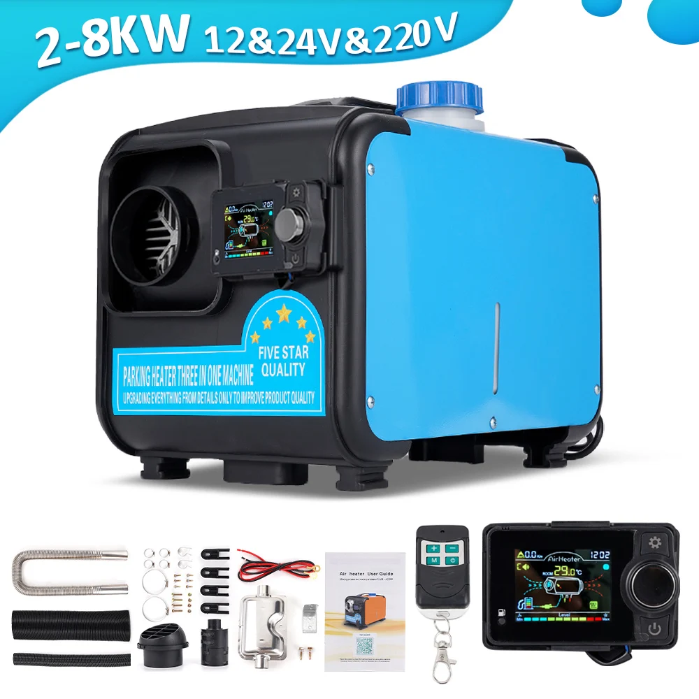12V&24V&220V AC&DC Universal Diesel Air Heater All In One Parking Heater 2-8KW With Bluetooth Control For Home RV Vehicle