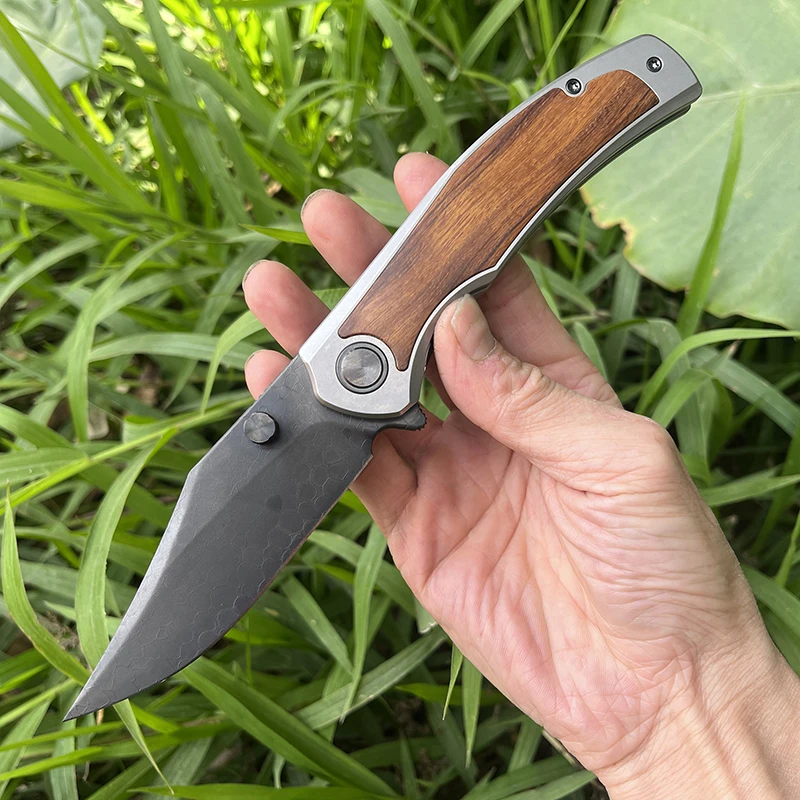 Titanium alloy handle high carbon dragon pattern steel+DLC treatment camping survival pocket fruit collection EDC folding knife
