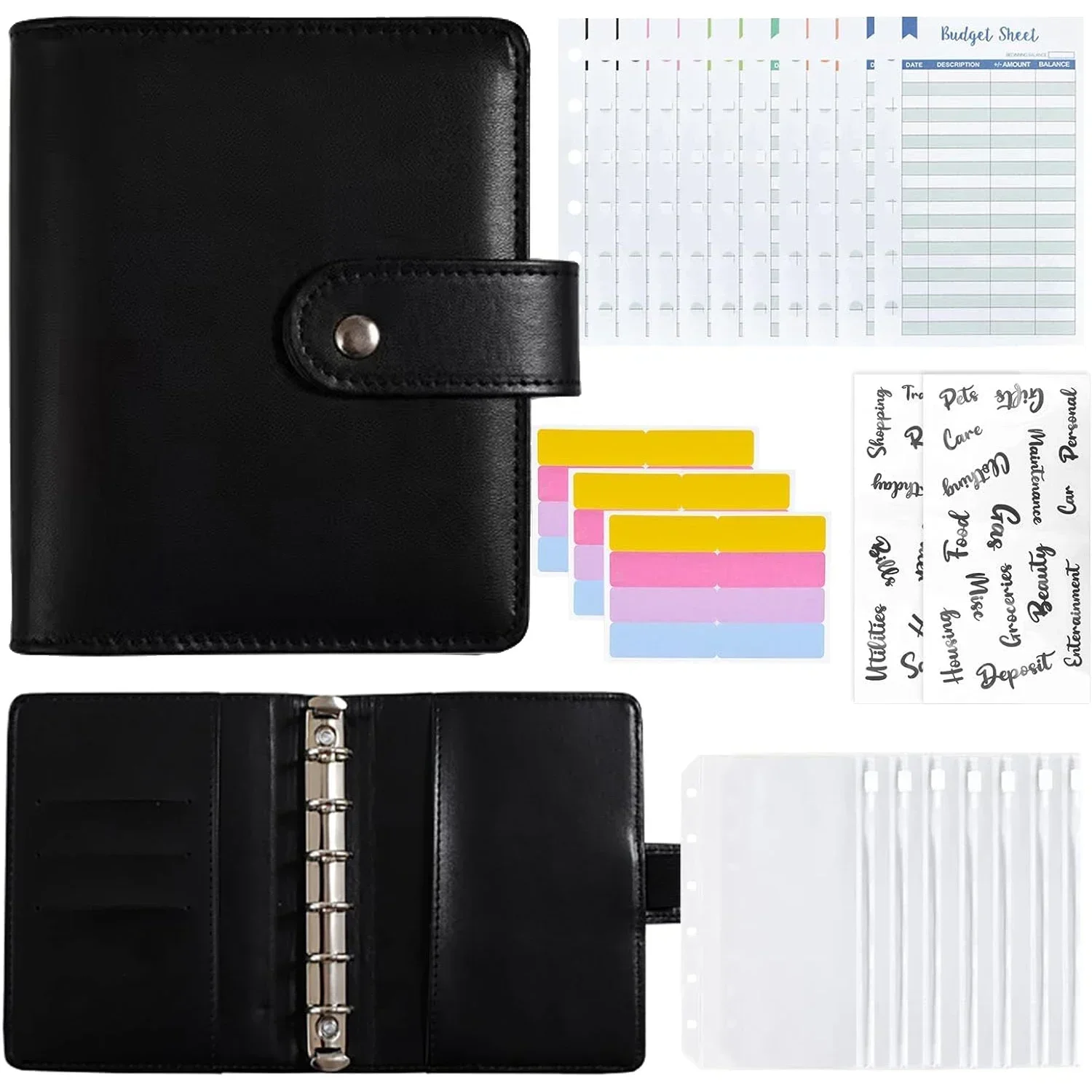 Goed Materiaal A7 Pu Lederen Budget Binder Notebook Cash Enveloppen Systeem Set Bindmiddel Zakken Geld Budget Besparende Factuur Organisator