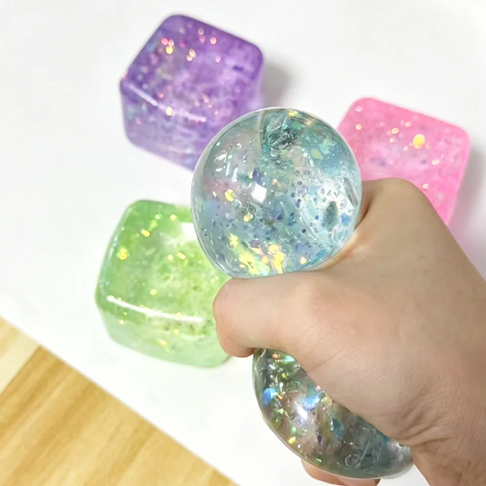 Colorful Glitter Stress Cube Toy Anti-Stress Slow Rebound Ice Cube TPR Block Small Squeeze Ice Cubes for Compression Therapy - view 5