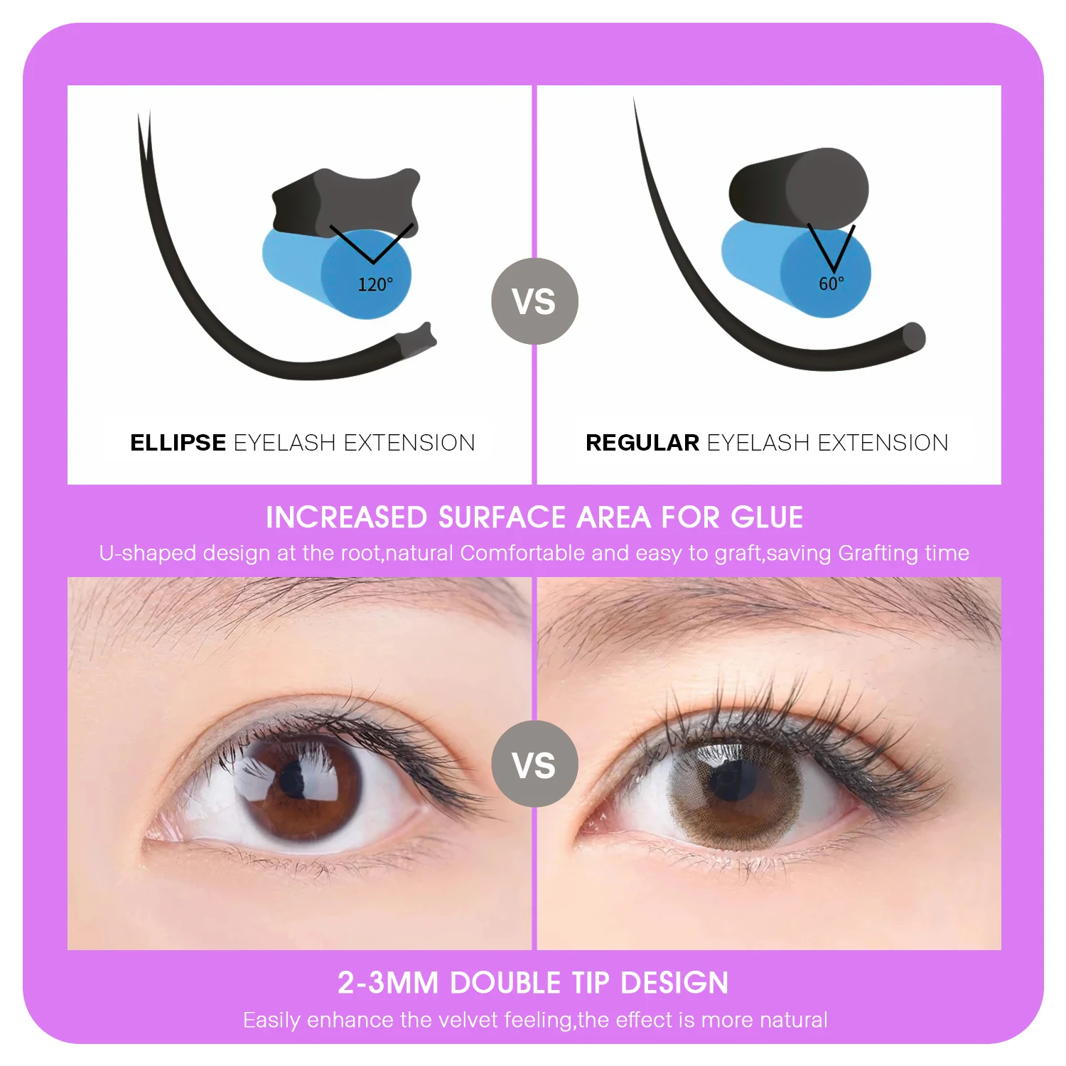 MASSCAKU C/D Curl Ellipse Flat Eyelash Extensions Natural Soft Faux Mink Double Split Tips Shaped Eyelashes Extension Supplies