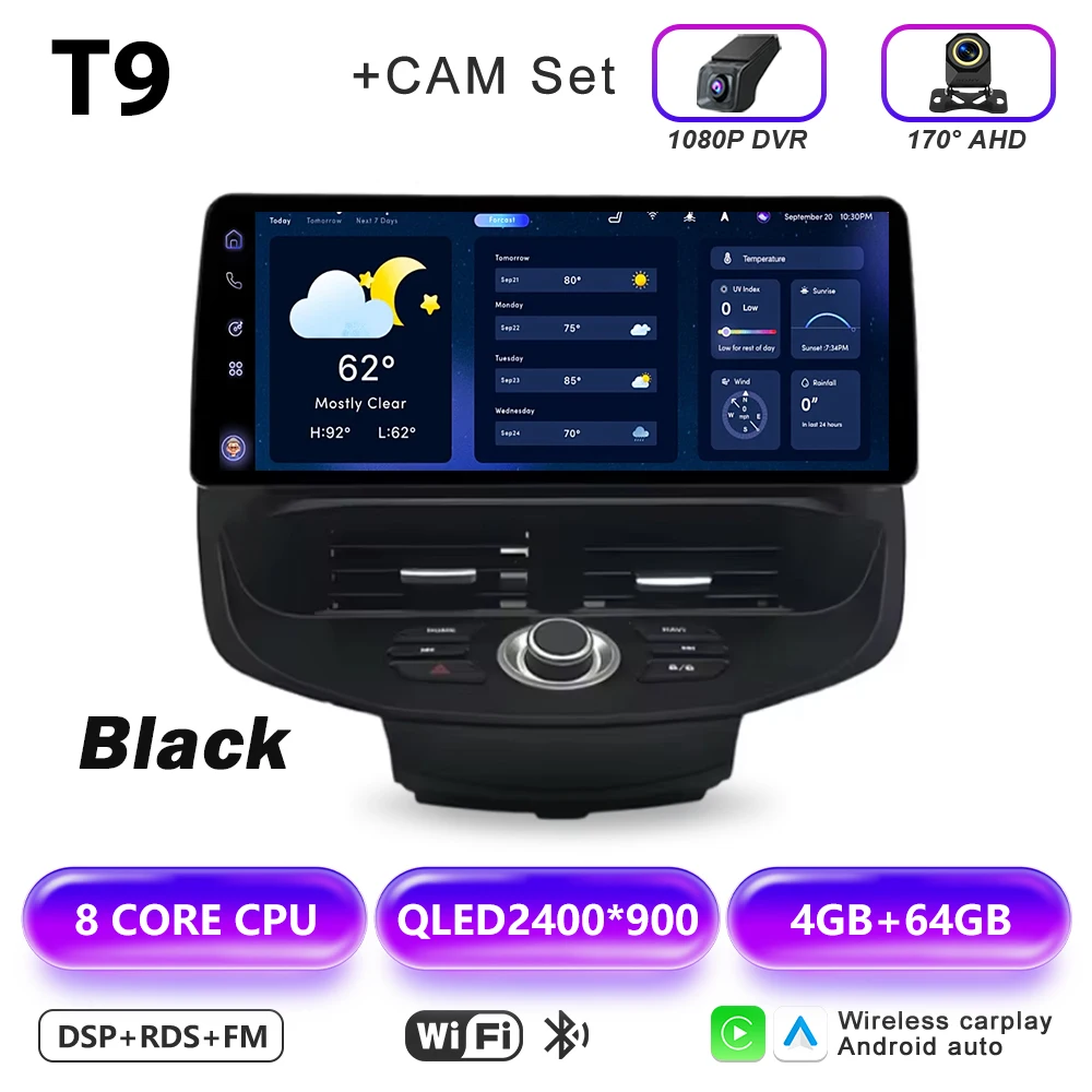 12,3 inch autoradio GPS draadloze Carplay QLED scherm voor Ford Fiesta MK6 MK7 2009-2016 LHD RHD Android multimediaspeler