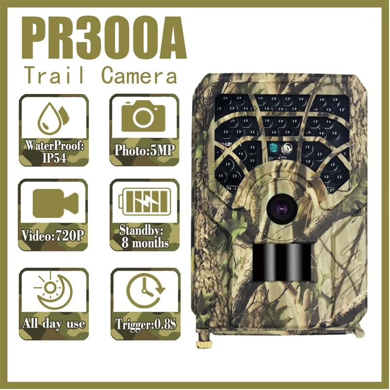 PR300A-C Hunting Trail Camera Trigger Time 0.8s  Time 120 Degrees Photo Traps Night Vision Wildlife Scouting  Photo Traps Track