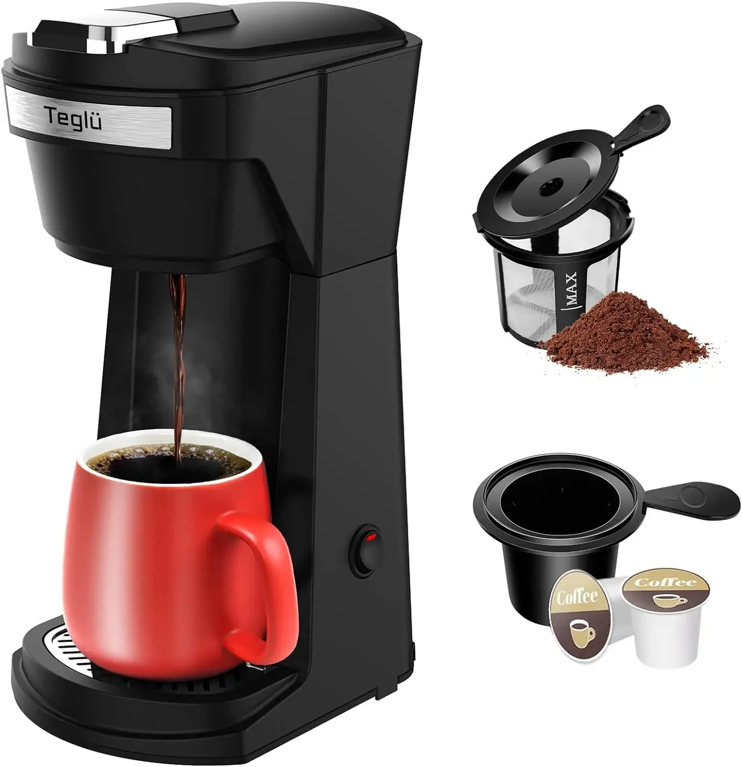 

Single Serve Coffee Maker for K Cup Pod & Ground Coffee 2 in 1, K Cup Machine 14 Oz Brew Size, Mini One Cup