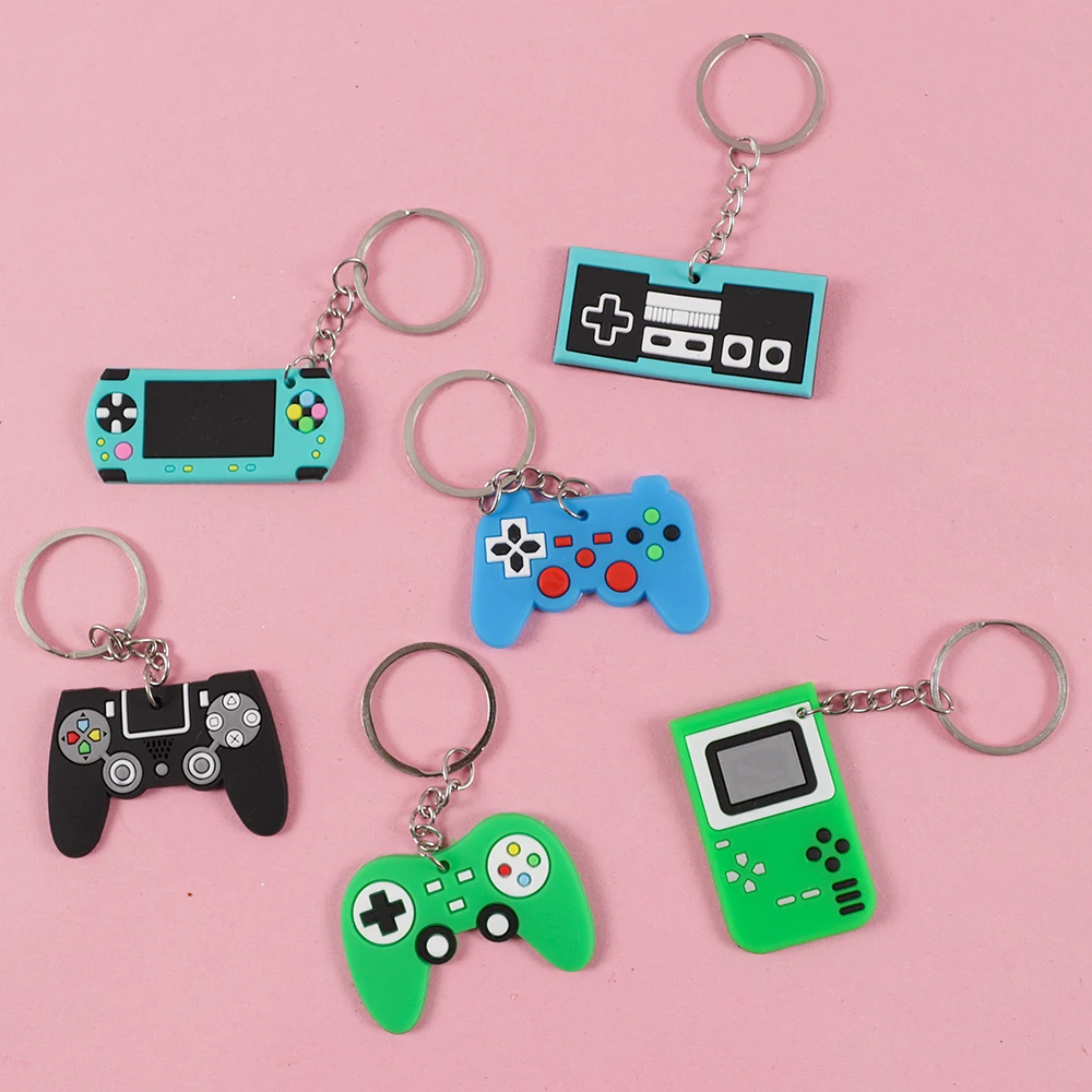 6Pcs Cute Silicone Game Machine Keychain Gamepad Joystick Key Chain for Kids Birthday Party Favors Father's Day Boyfriend Gifts