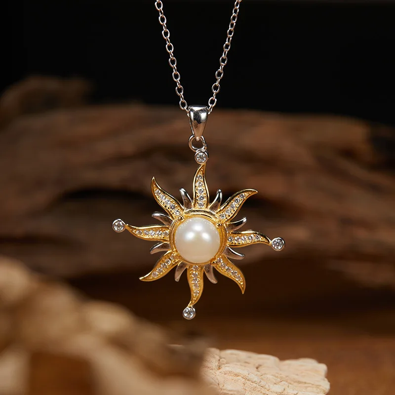 

Special-interest design S925 sterling silver natural pearl colored gems necklace female temperament new SUNFLOWER pendant