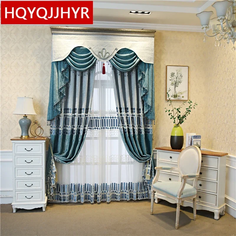 European and American high-end custom elegant decoration villa living room curtains with Voile curtains for bedroom kitchen