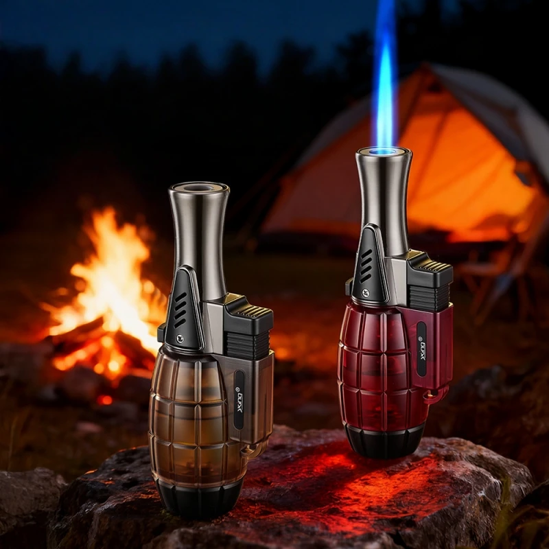 

New Transparent Grenade Design Windproof Jet Blue Flame Butane Gas Lighter Safety Lock Fire Switch Portable Fun Cigar Lighters