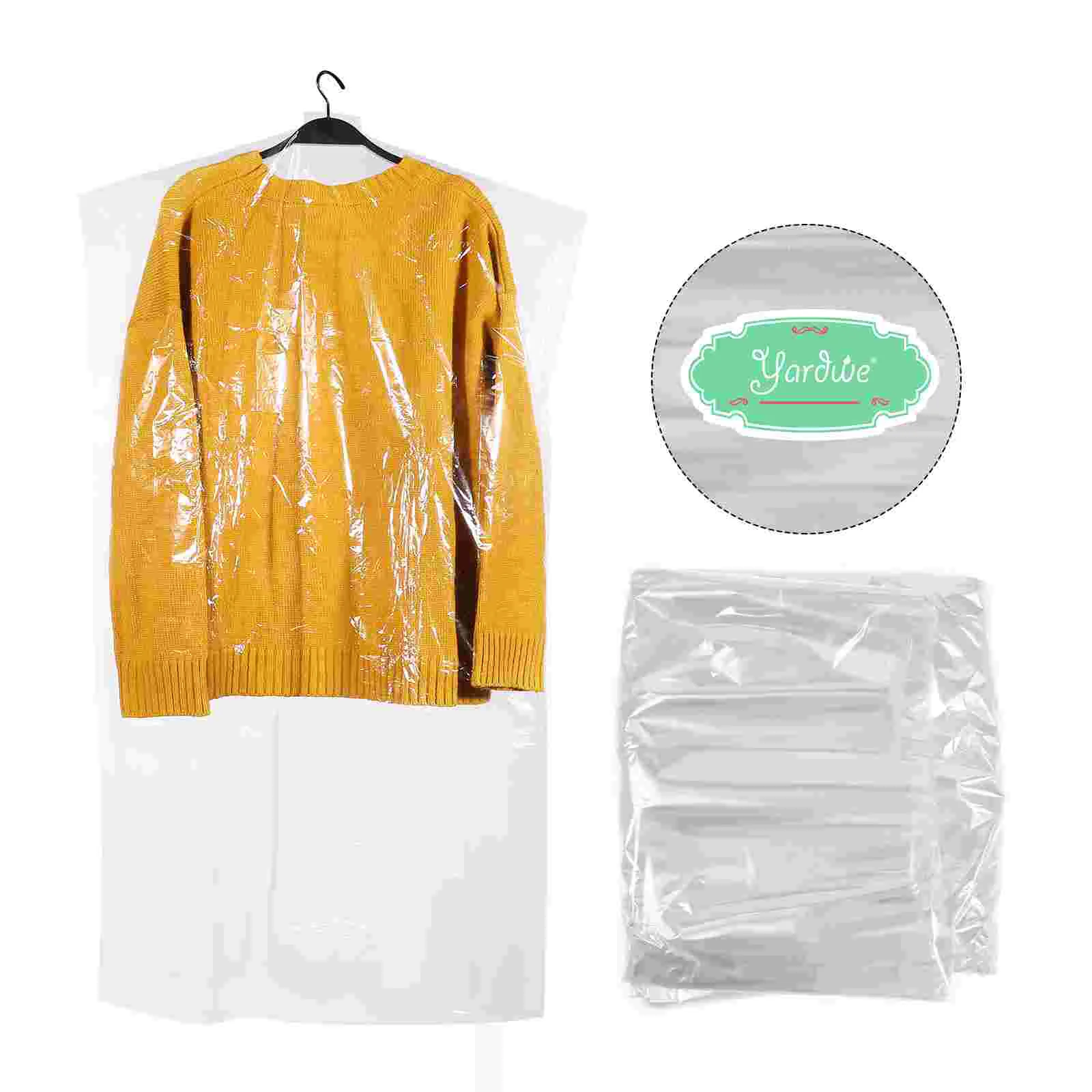 50 Pack Dry Cleaning Garment Covers Hanging Suit Dust Cover Overcoat Storage Bag Wardrobe Clothing Covers PE Material Clear Home