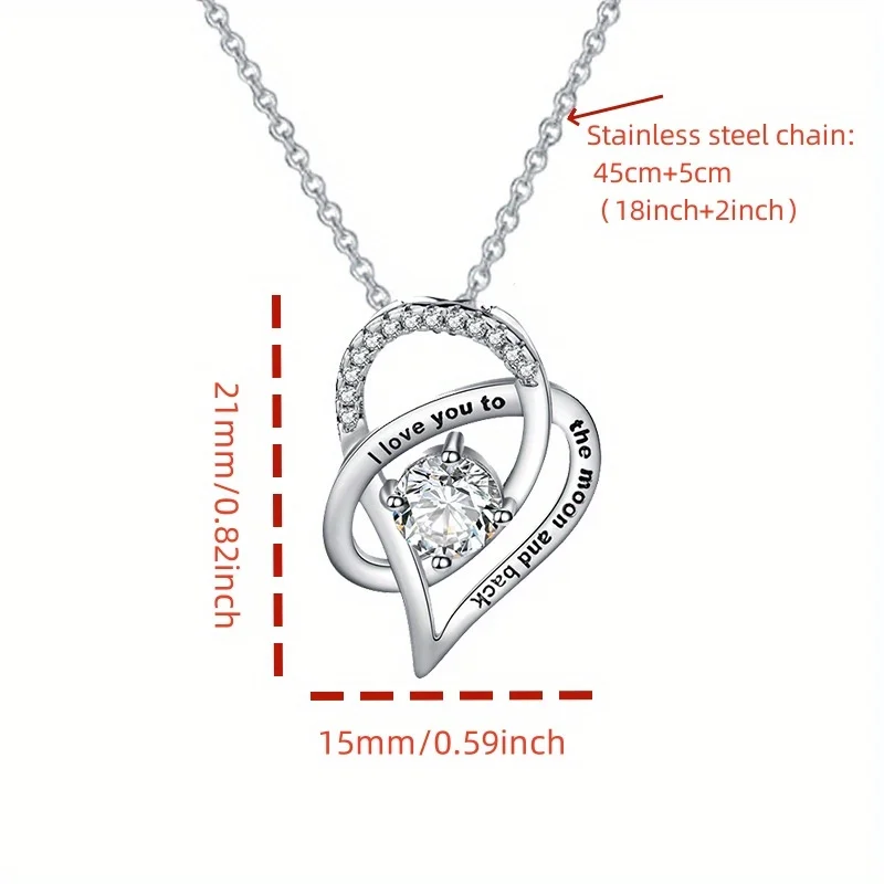To My Mom Heart Necklace, I Love You To The Moon and Back, Mom Necklace, with Card & Box Gift