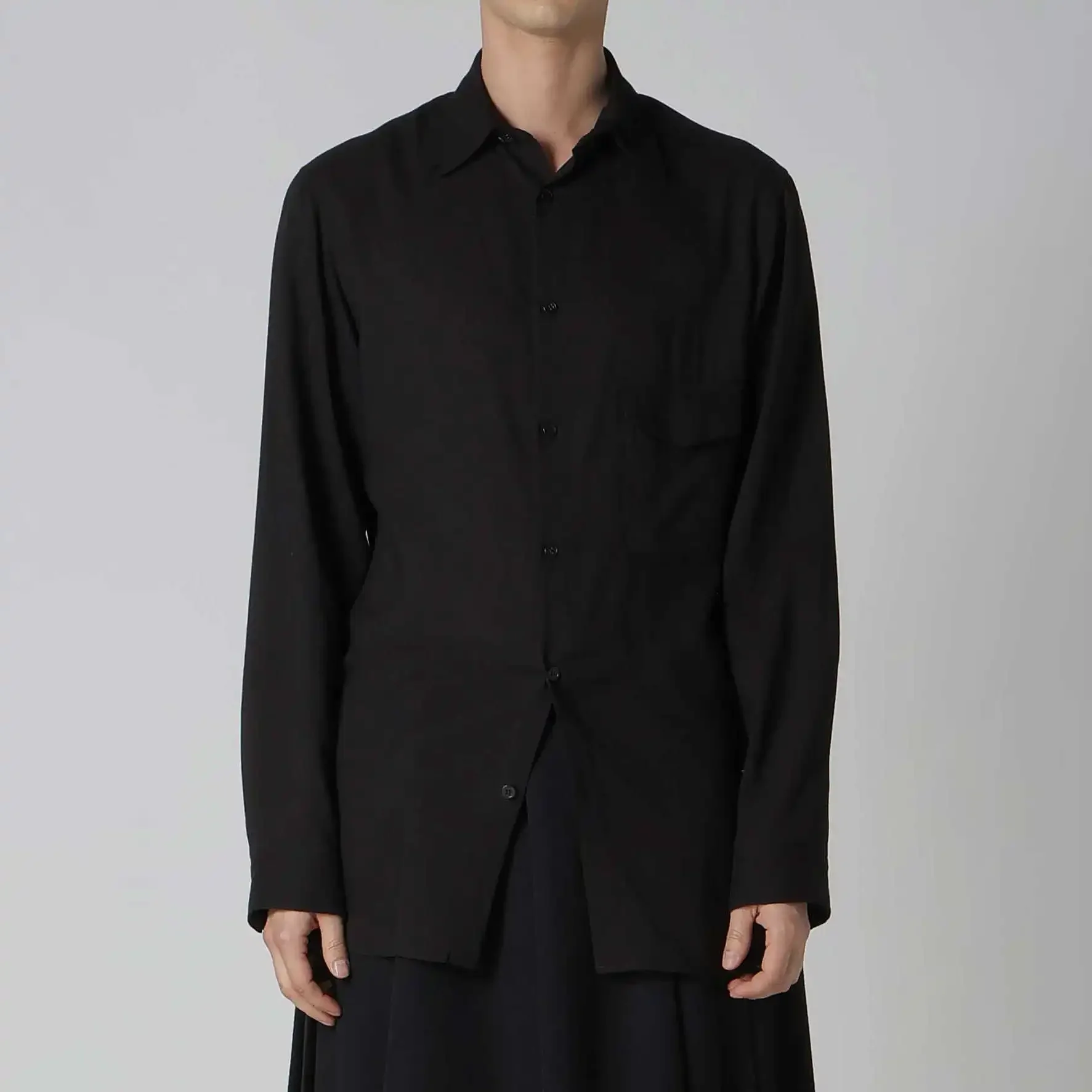 

YOJI OOAK, оригинальный дизайн, однотонная однобортная рубашка с длинными рукавами и карманами, рубашка с лацканами, мужская рубашка