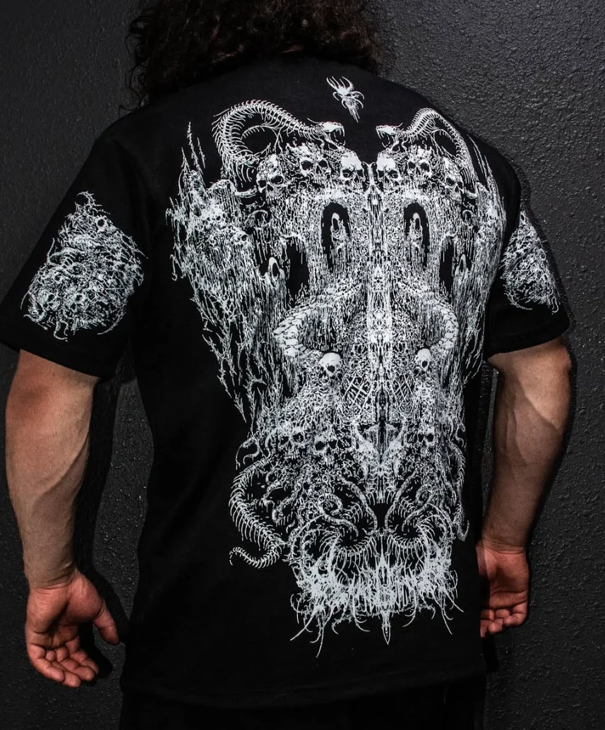 

Gothic Cyberpunk T Shirt Haunting Shadows Dark Fantasy Art Print Oversized Boxy Crop Top in Thick Cotton Unisex Streetwear