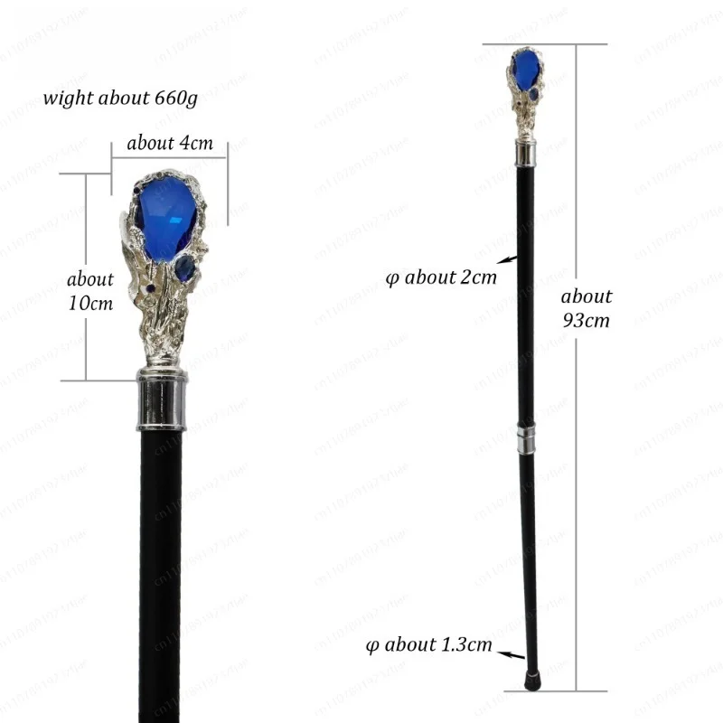 Sapphire Crystal Walking Stick – Vintage Metal Gentleman Cane for Wedding & Cosplay