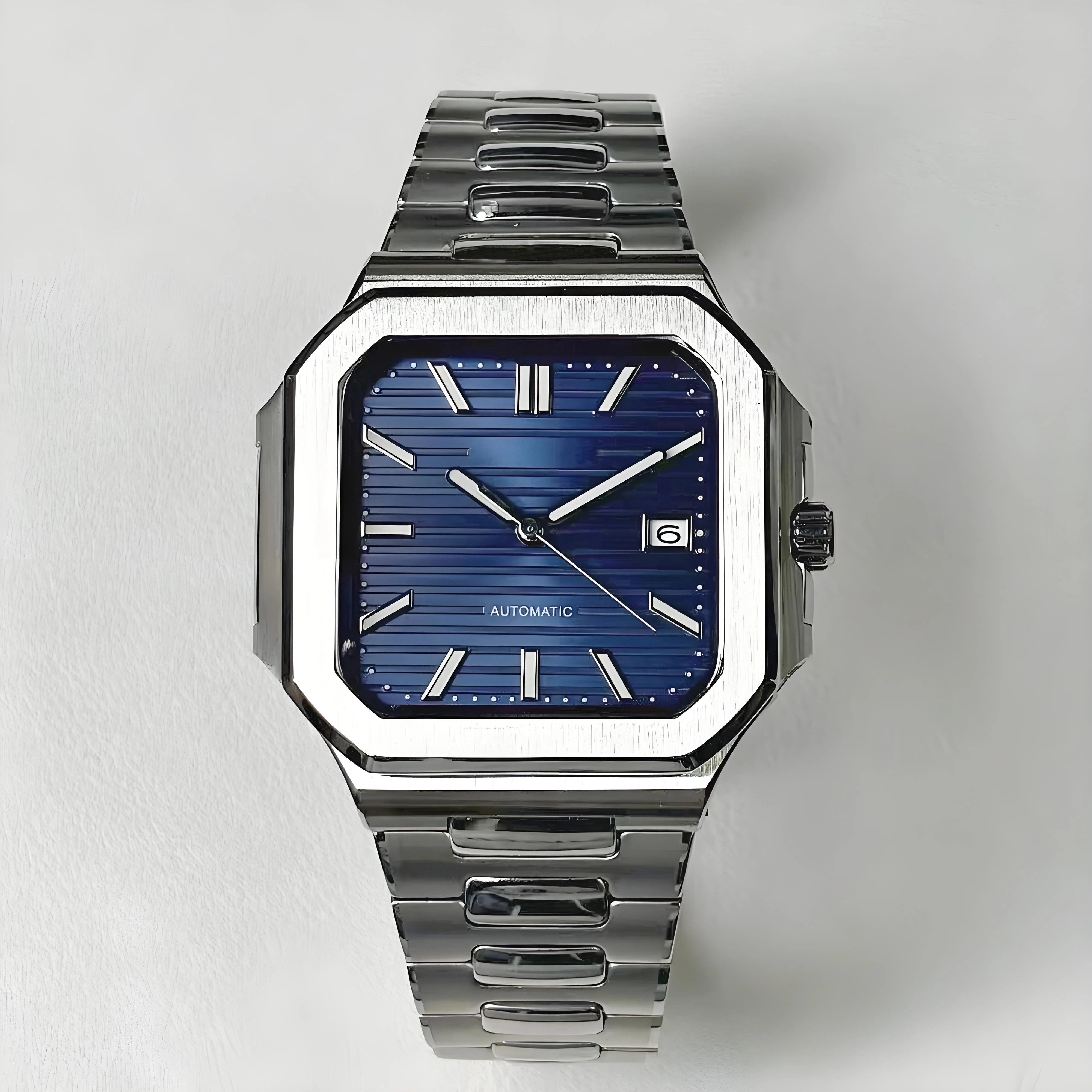 ساعة NH35 للرجال 38 ملم هيكل فولاذي مربع أسود ميكانيكية NH35 حركة أوتوماتيكية هدية تاريخ الموضة