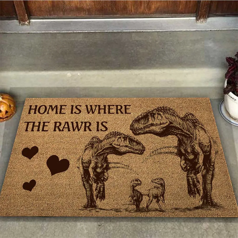 CLOOCL Dinosaur Doormats 3D Graphic Home Is Where The Rawr Is Dinosaur Family Indoor Outdoor Doormat Funny Door Mat