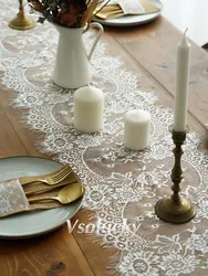 White Black Lace Table Runner Floral Table Cloth Wedding Decoration Home Textile Baby Shower Boho Festive Party Supply 35X300CM