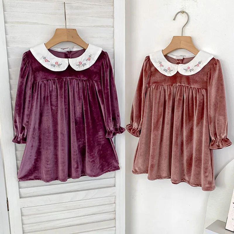 

Бархатное платье для маленьких девочек от 1 до 6 лет, осеннее элегантное платье принцессы с длинными рукавами, свободная цельная одежда для девочек, повседневная детская одежда