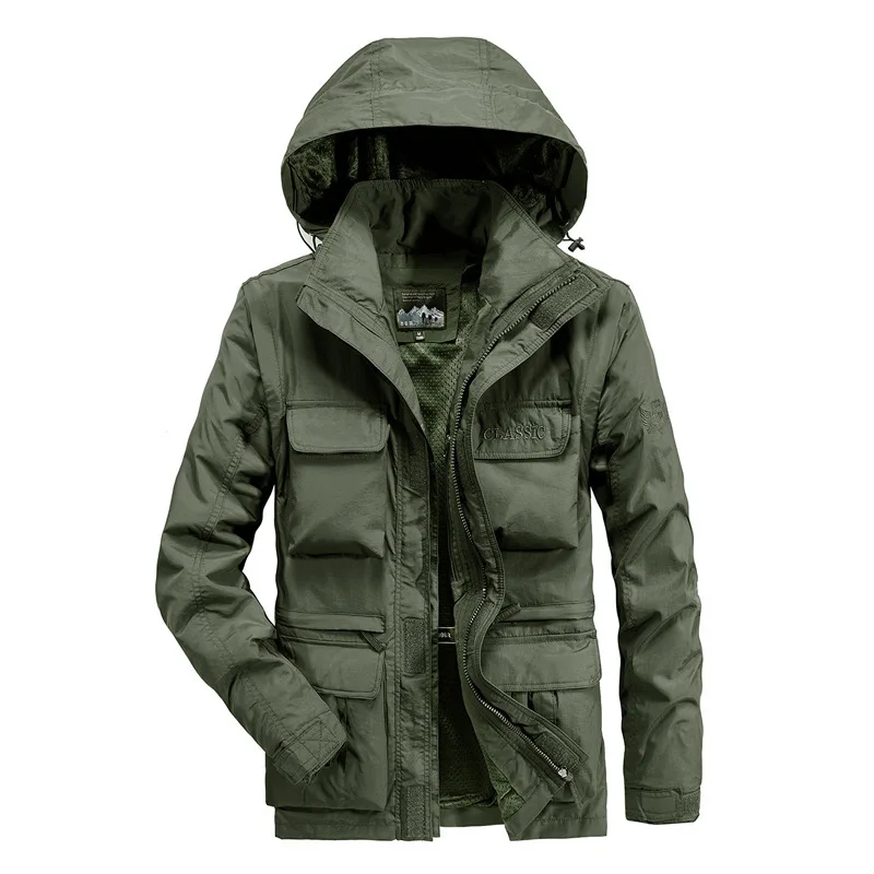 Cortavientos con capucha para hombre, chaqueta de trabajo de calidad, impermeable, transpirable, con manga extraíble, para deportes al aire libre, 2024