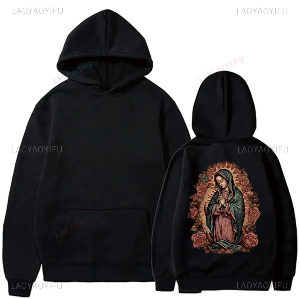 Men's Casual Hoodie with Virgin Mary Print Kangaroo Pocket Long Sleeve Pullover for Fall/Winter Autumn and Winter Keep Warm