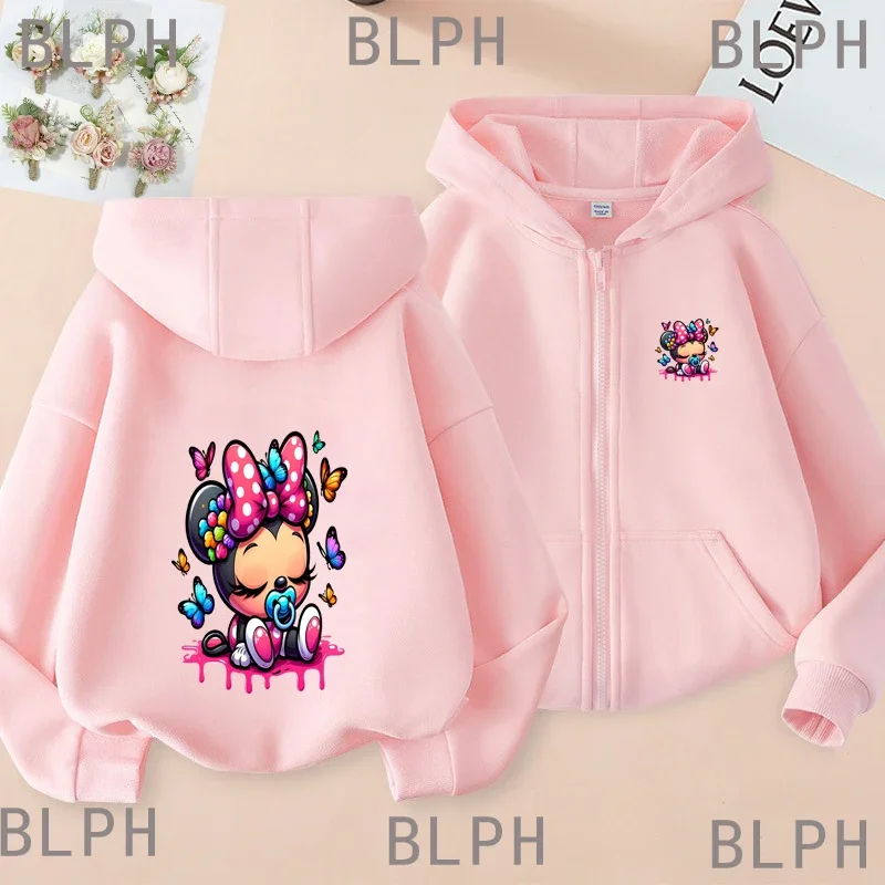 

Спортивный свитер для родителей и детей Disney | Микки Минни Харадзюку граффити семейный открытый повседневный свитер на молнии пальто