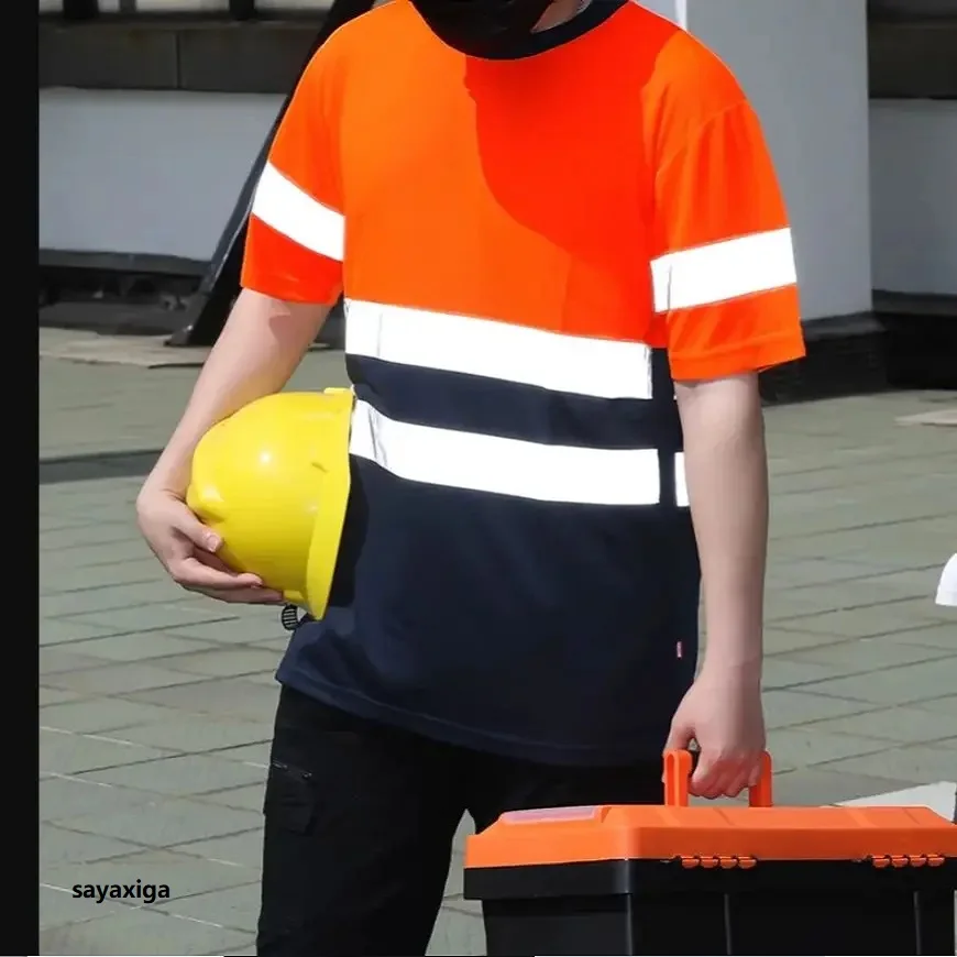 Hi Vis Safety Polo Shirt High Visibility Reflective Shirt With Chest Pockets Quick Dry Safety Clothes Work T-shirt Night Warning