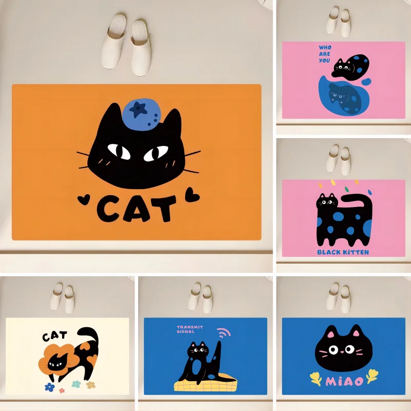 Cute Black Cat Bath Mat Diatom Mud Non Slip Cartoon Doormat Super Absorbent Kitchen Rug Toilet Floor Carpet Home Room Decoration