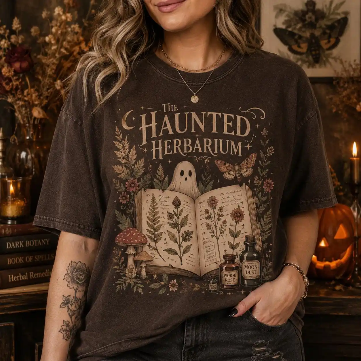 The Haunted Herbarium Shirt, Halloween , Botanical Ghost Tee, Dark Cottagecore Spooky Fall Shirt
