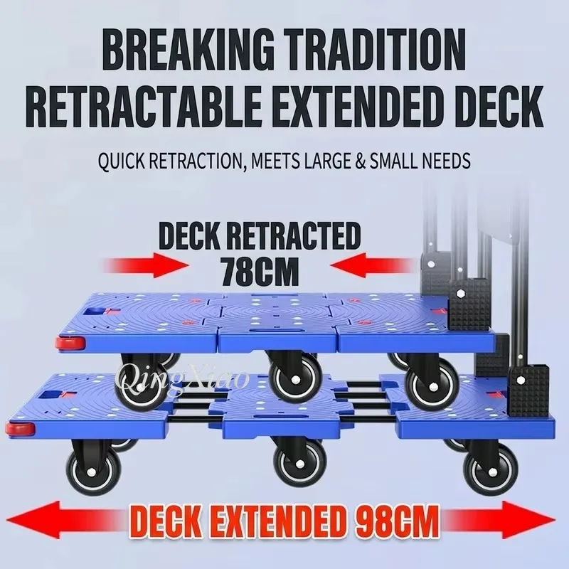 Single Foldable Six Wheel Pull Trolley Telescopic Silent Rotating Design Cart Convenient Tool Express Delivery Home Goods Moving
