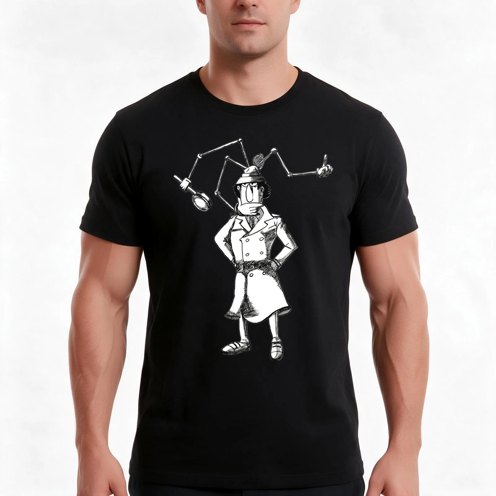 Inspector Gadget T-Shirt, Summer Casual Cotton Tee, Oversized Streetwear Tops, Vintage Graphic Print, Loose Fit Short Sleeve