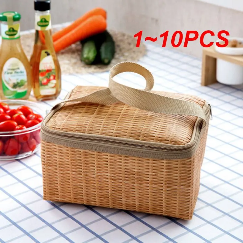 

1~10PCS Portable Wicker Rattan Outdoor Picnic Bag Waterproof Tableware Insulated Thermal Cooler Food Container Basket for